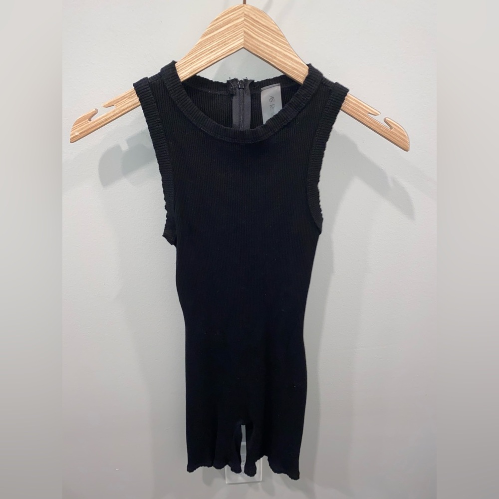 Altar’d State Revival Black Sleeveless Ribbed Lounge Romper Zipper Back Women M